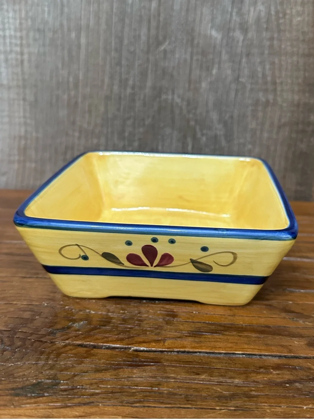 Home & Garden Party Stoneware Collection Yellow Square Dish Floral